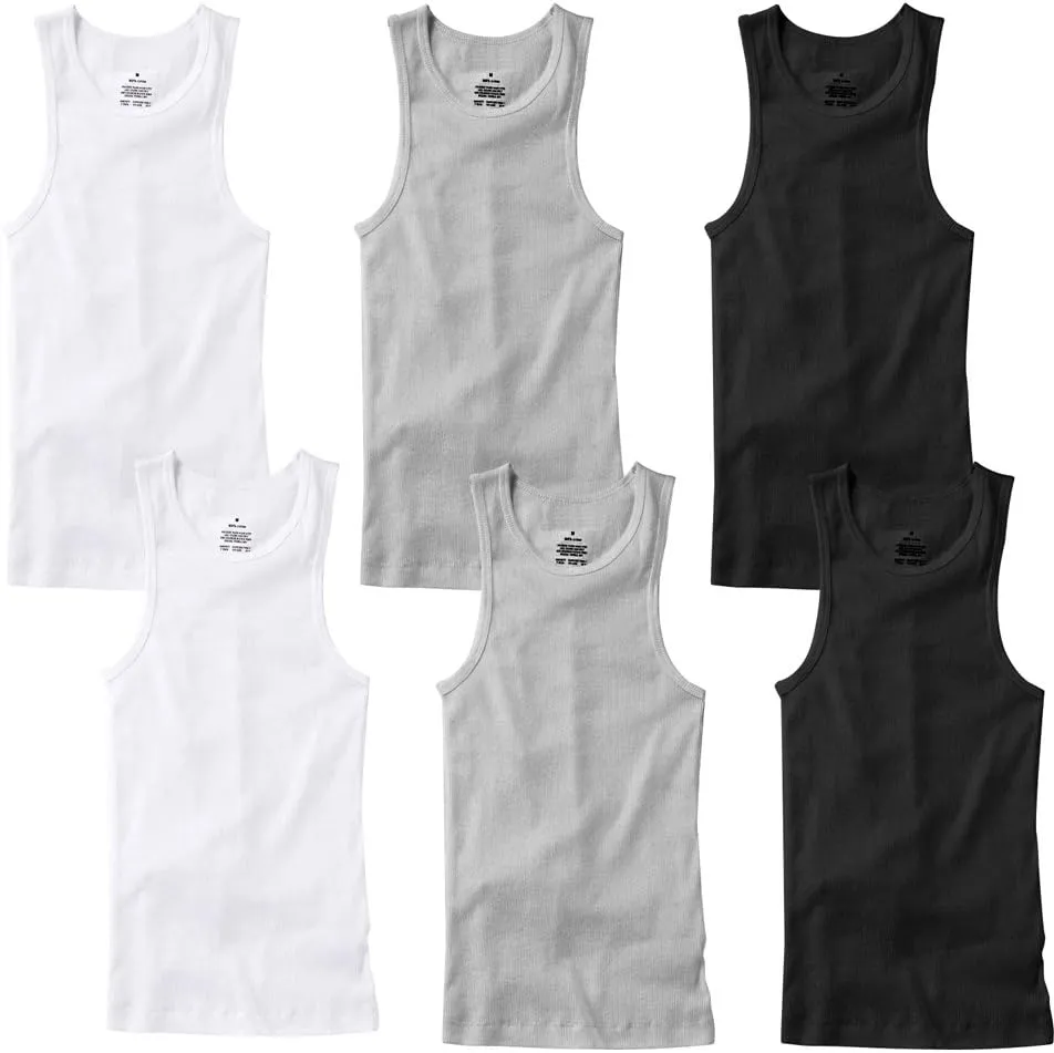 3-6 Pack Men's 100% Cotton Wife Beater A-Shirts Undershirt Plain Ribbed Tank Top
