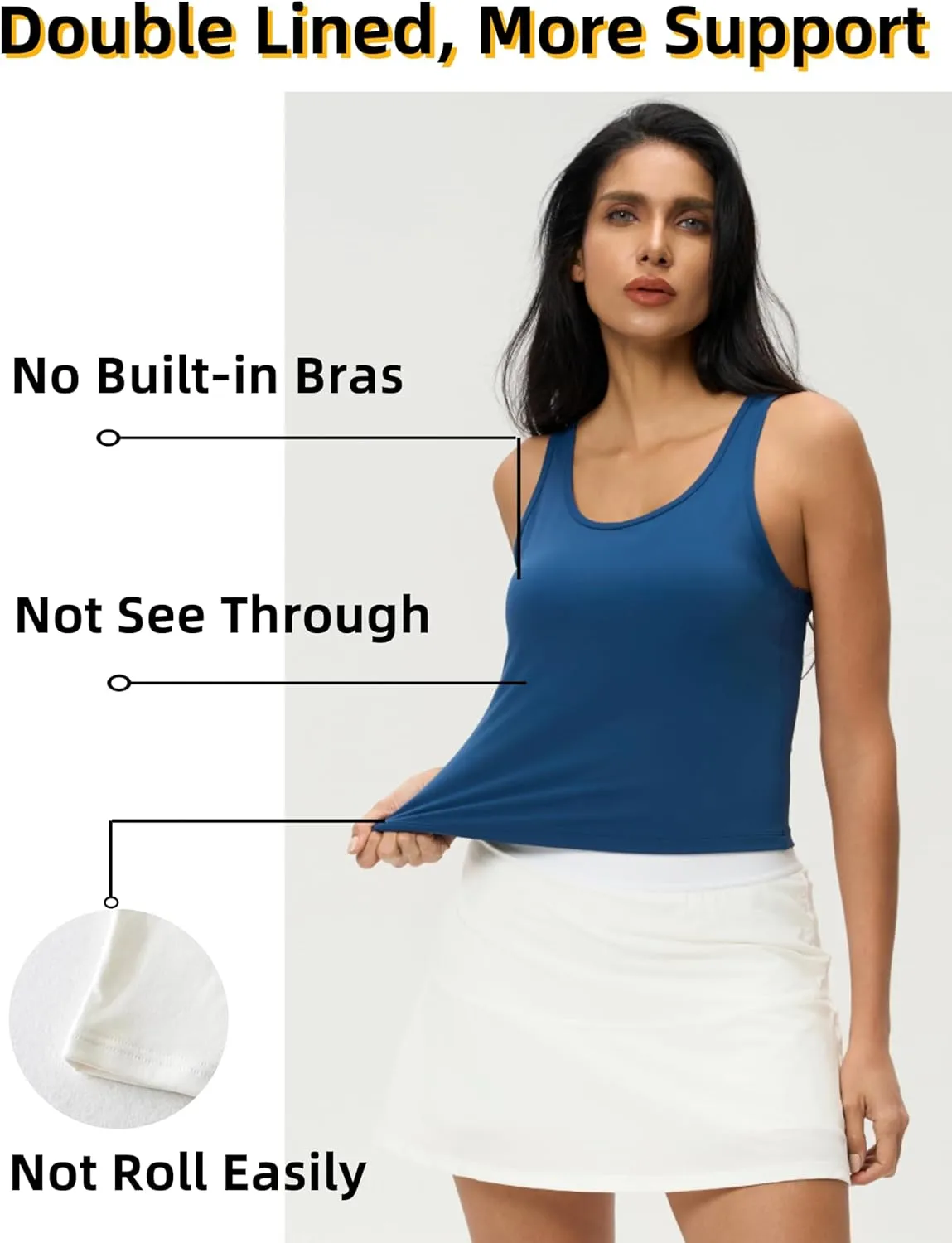 AJISAI Womens Double Lined Workout Tank Tops Scoop Neck Yoga Tanks Casual Crop Sleeveless Summer Top