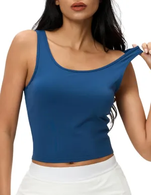 AJISAI Womens Double Lined Workout Tank Tops Scoop Neck Yoga Tanks Casual Crop Sleeveless Summer Top