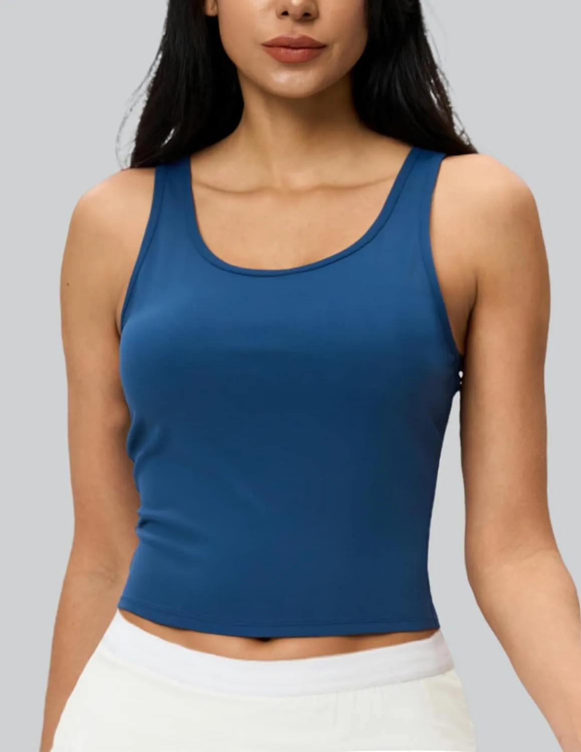 AJISAI Womens Double Lined Workout Tank Tops Scoop Neck Yoga Tanks Casual Crop Sleeveless Summer Top