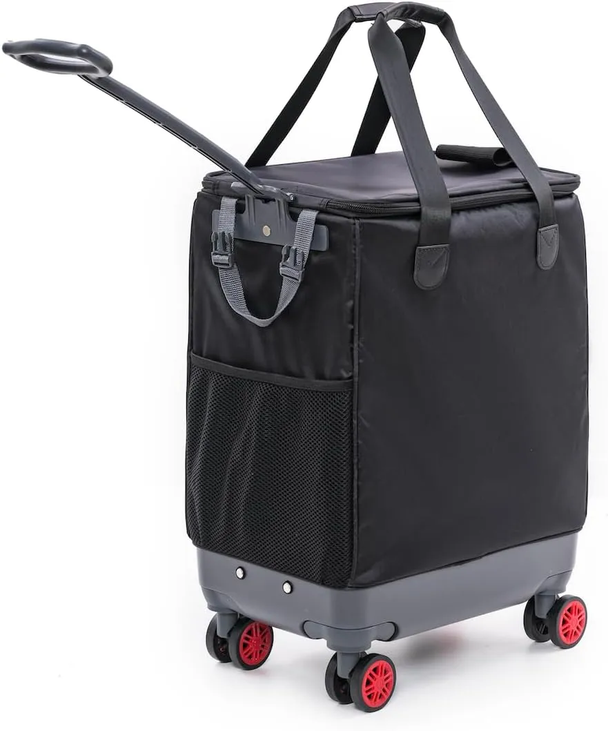 All-Purpose Roller Bag  Foldable Top-Opening Tote on Wheels with Zipper Closure, 8 Spinner Wheels, Lightweight & Durable  Travel, Groceries, Laundry, Work, Everyday Hauling - Patent- Red