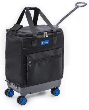All-Purpose Roller Bag  Foldable Top-Opening Tote on Wheels with Zipper Closure, 8 Spinner Wheels, Lightweight  Travel, Groceries, Laundry, Work, Everyday Hauling - Patent - Blue