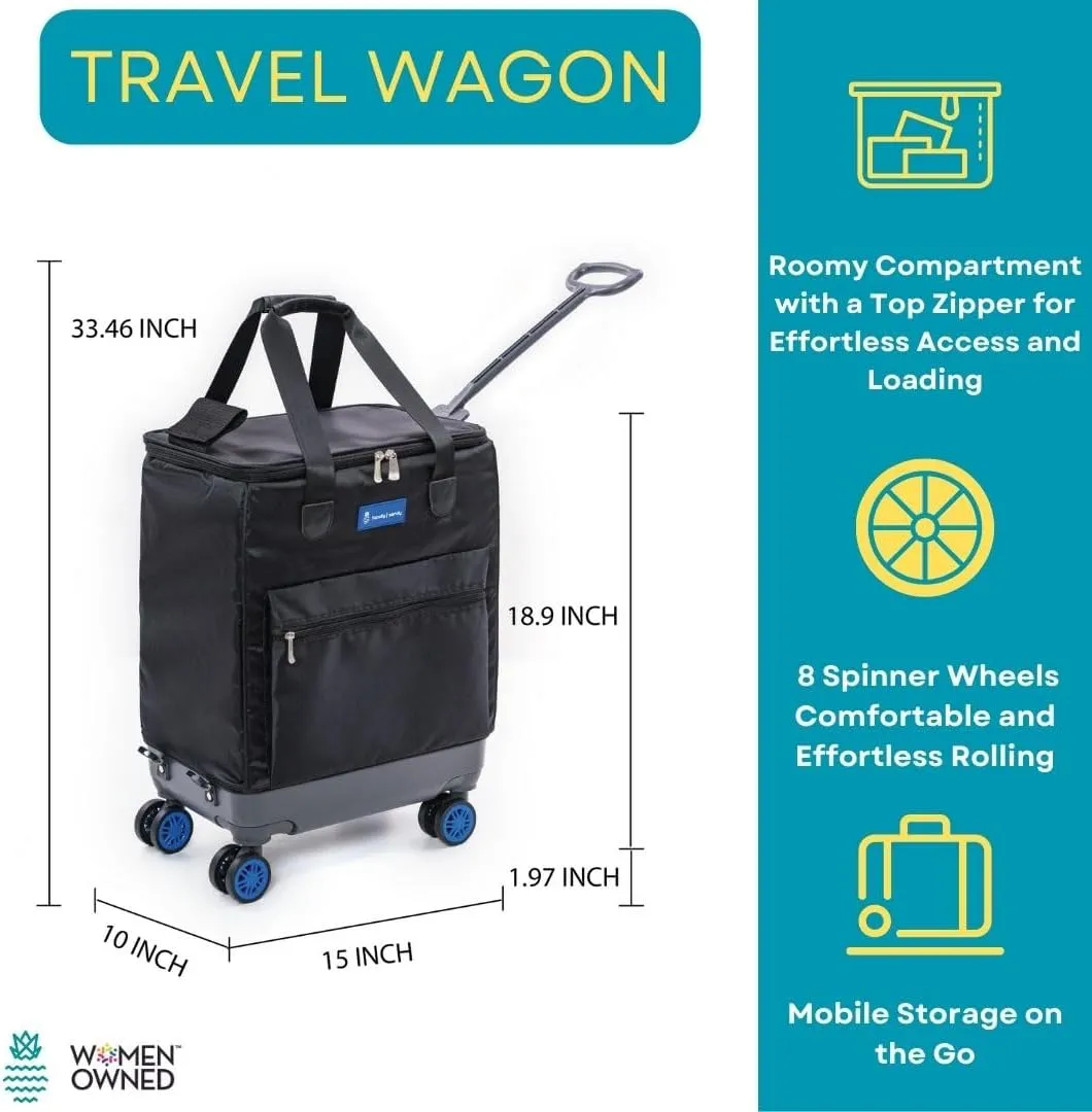 All-Purpose Roller Bag  Foldable Top-Opening Tote on Wheels with Zipper Closure, 8 Spinner Wheels, Lightweight  Travel, Groceries, Laundry, Work, Everyday Hauling - Patent - Blue