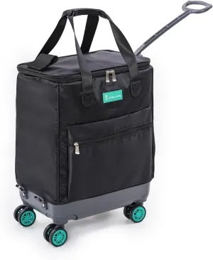 All-Purpose Roller Bag  Foldable Top-Opening Tote on Wheels with Zipper Closure, 8 Spinner Wheels, Lightweight  Travel, Groceries, Laundry, Work, Everyday Hauling - Patent-Green