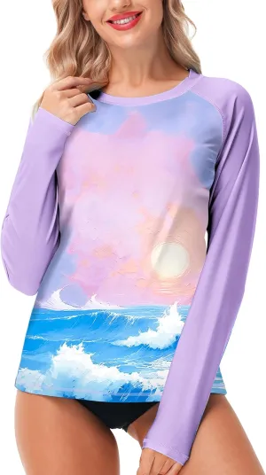 AOBUTE Women Rash Guard UPF 50  Long Sleeve Swim Top Surf Shirts