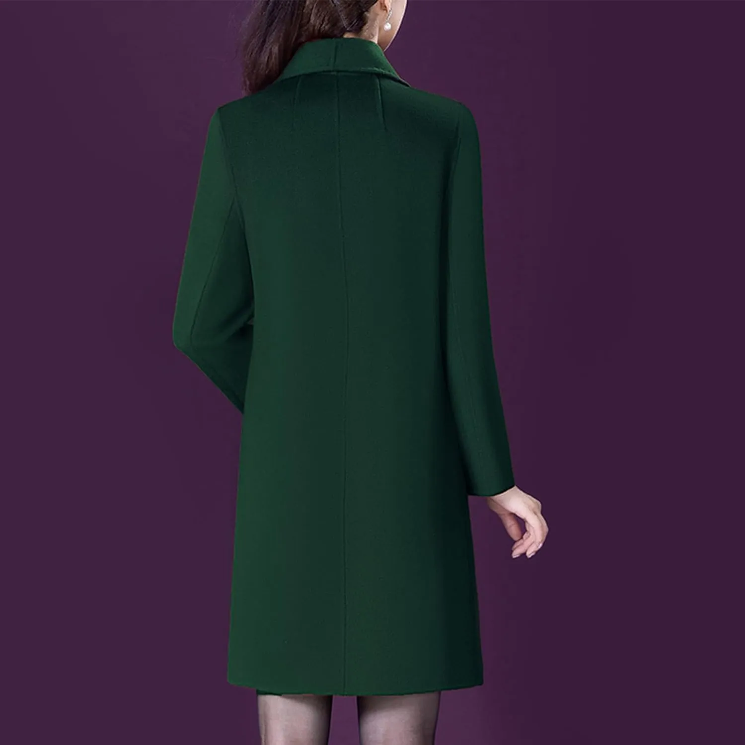Aprsfn Women's Winter Wool Coats Long Sleeve One Buttoned Pea Coats Notched Lapel Jackets Mid-Length Windproof Overcoat