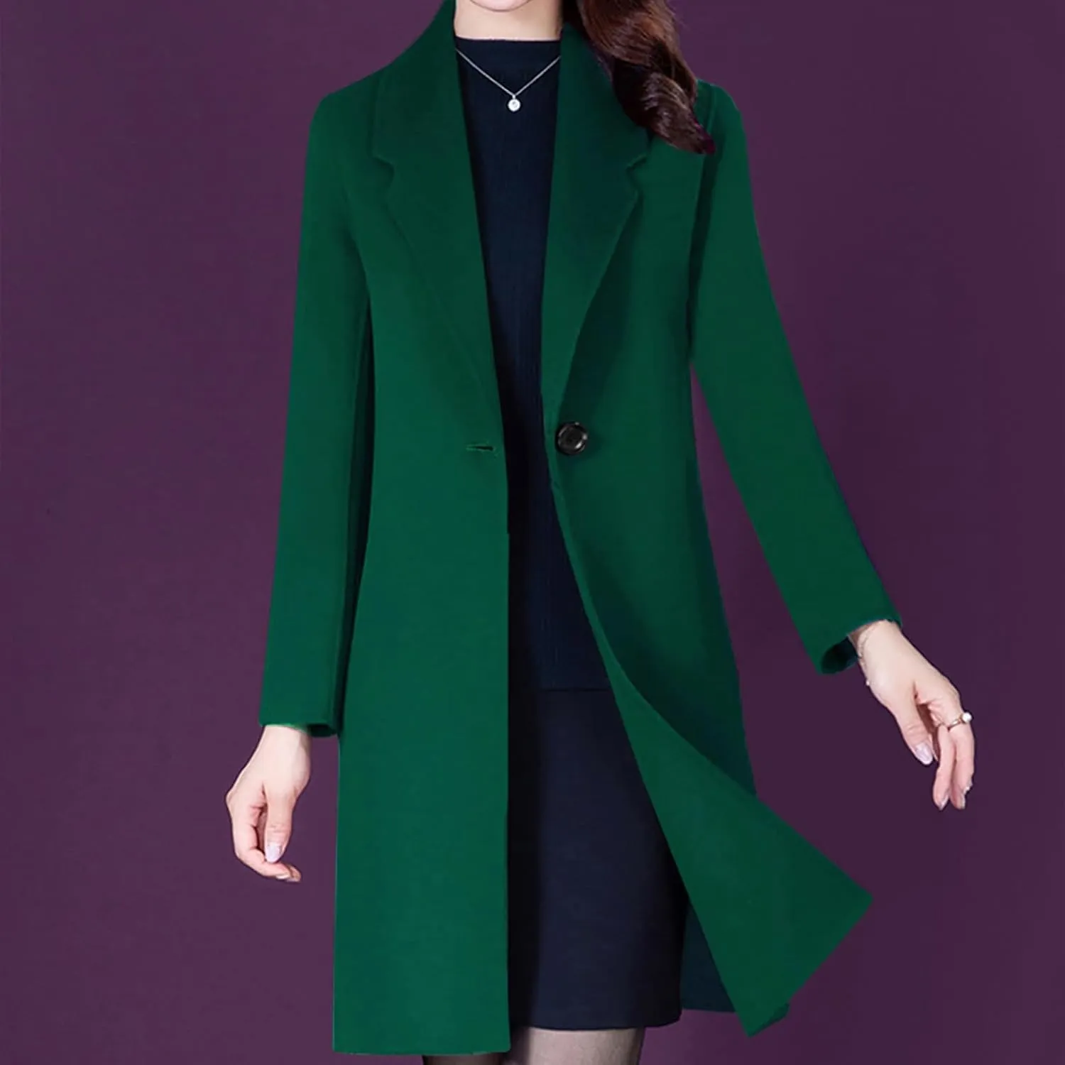 Aprsfn Women's Winter Wool Coats Long Sleeve One Buttoned Pea Coats Notched Lapel Jackets Mid-Length Windproof Overcoat