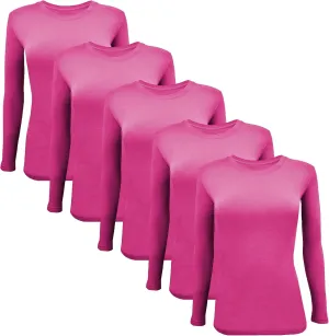 BaHoki Essentials Long Sleeve Undershirts for Scrubs - Great Stretch Shirts - 5 Pack