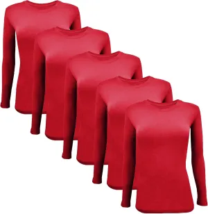 BaHoki Essentials Long Sleeve Undershirts for Scrubs - Great Stretch Shirts - 5 Pack
