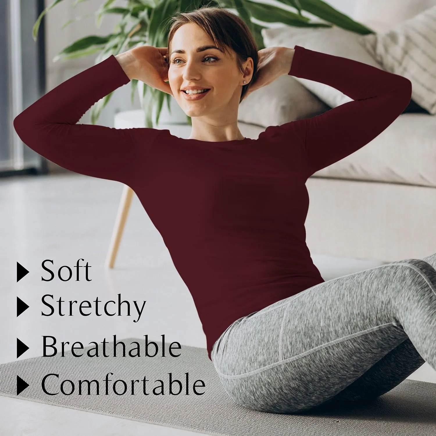 BaHoki Essentials Long Sleeve Undershirts for Scrubs - Great Stretch Shirts - 5 Pack