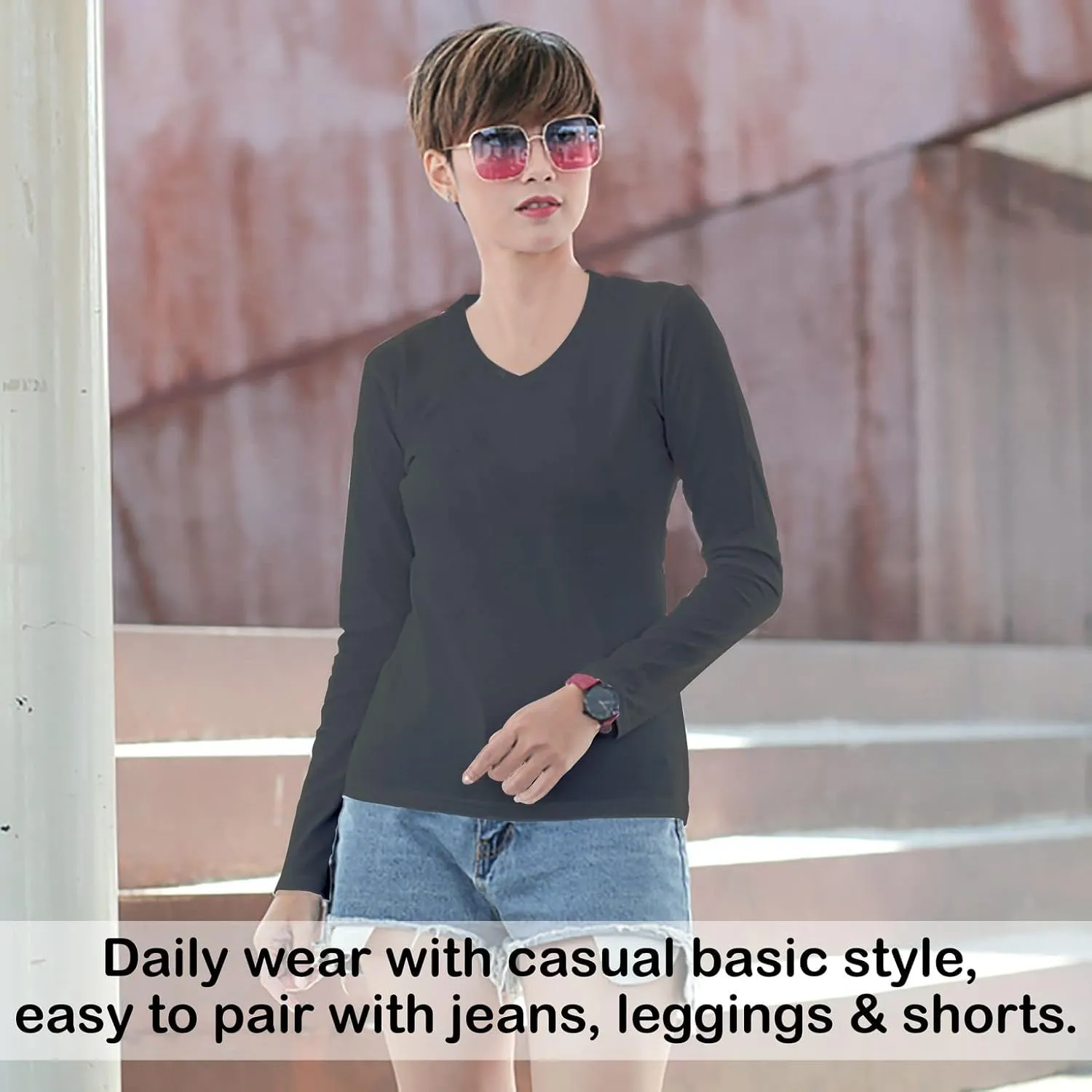 BaHoki Essentials Long Sleeve Undershirts for Scrubs - Great Stretch Shirts - 5 Pack