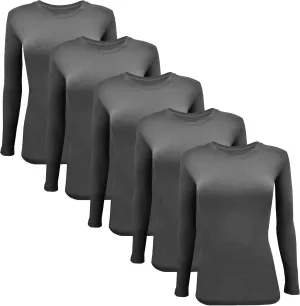 BaHoki Essentials Long Sleeve Undershirts for Scrubs - Great Stretch Shirts - 5 Pack