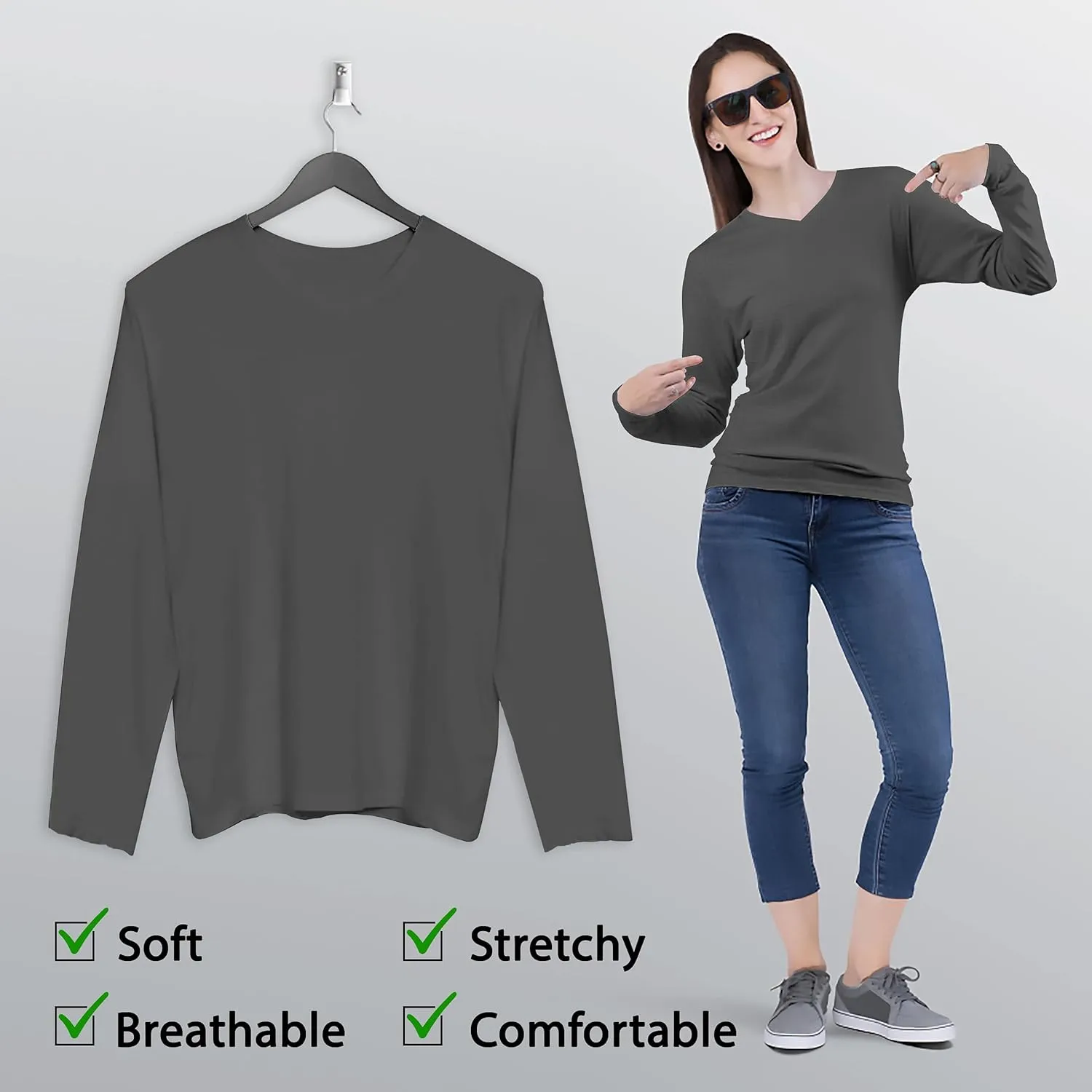 BaHoki Essentials Long Sleeve Undershirts for Scrubs - Great Stretch Shirts - 5 Pack