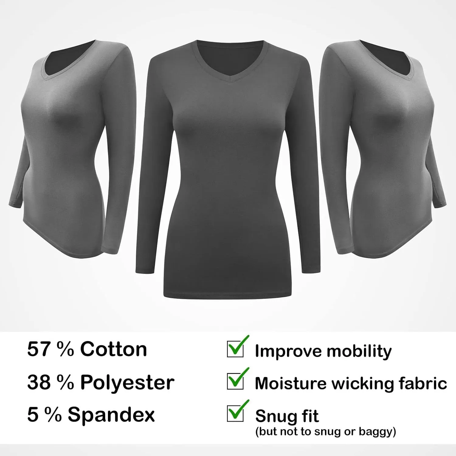 BaHoki Essentials Long Sleeve Undershirts for Scrubs - Great Stretch Shirts - 5 Pack