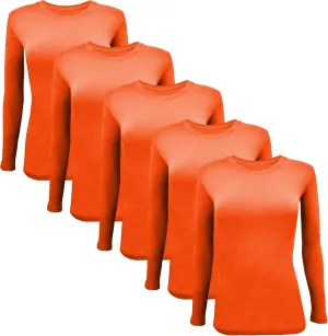 BaHoki Essentials Long Sleeve Undershirts for Scrubs - Great Stretch Shirts - 5 Pack