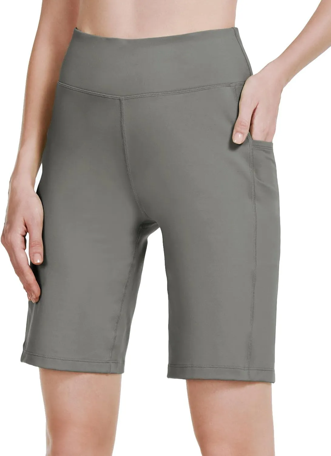 baleaf Women's 10" Long Bermuda Shorts Above Knee Length with 3 Pockets Walking Athletic Workout High Rise Yoga Running