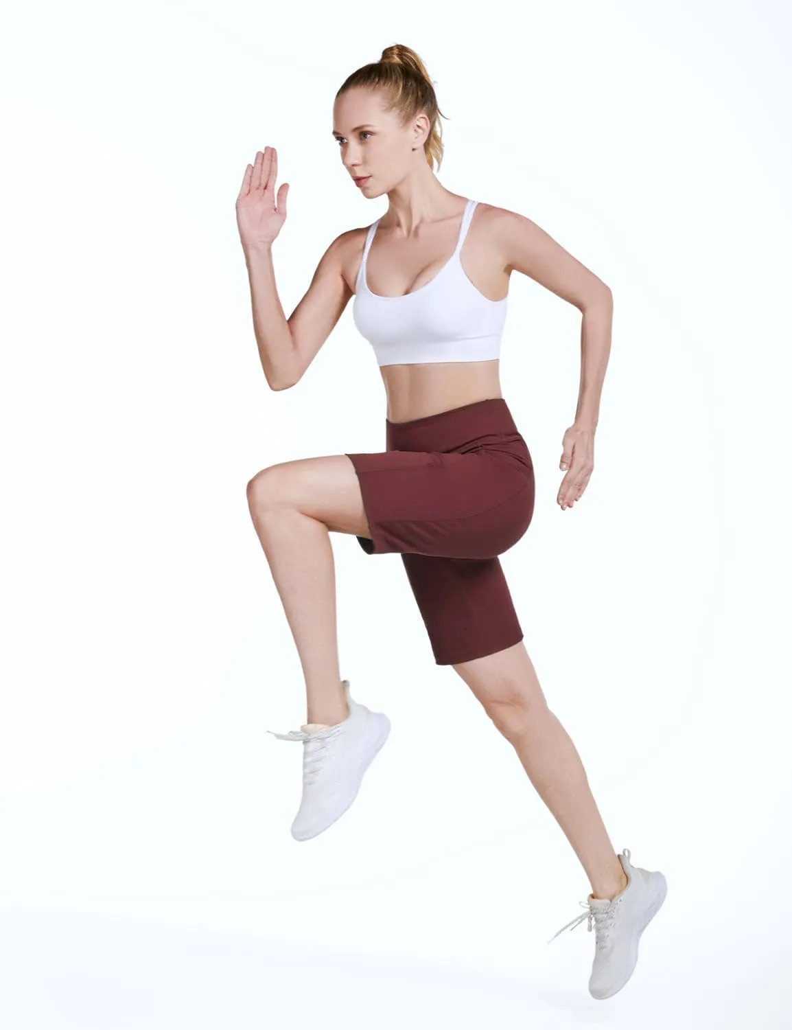 baleaf Women's 10" Long Bermuda Shorts Above Knee Length with 3 Pockets Walking Athletic Workout High Rise Yoga Running