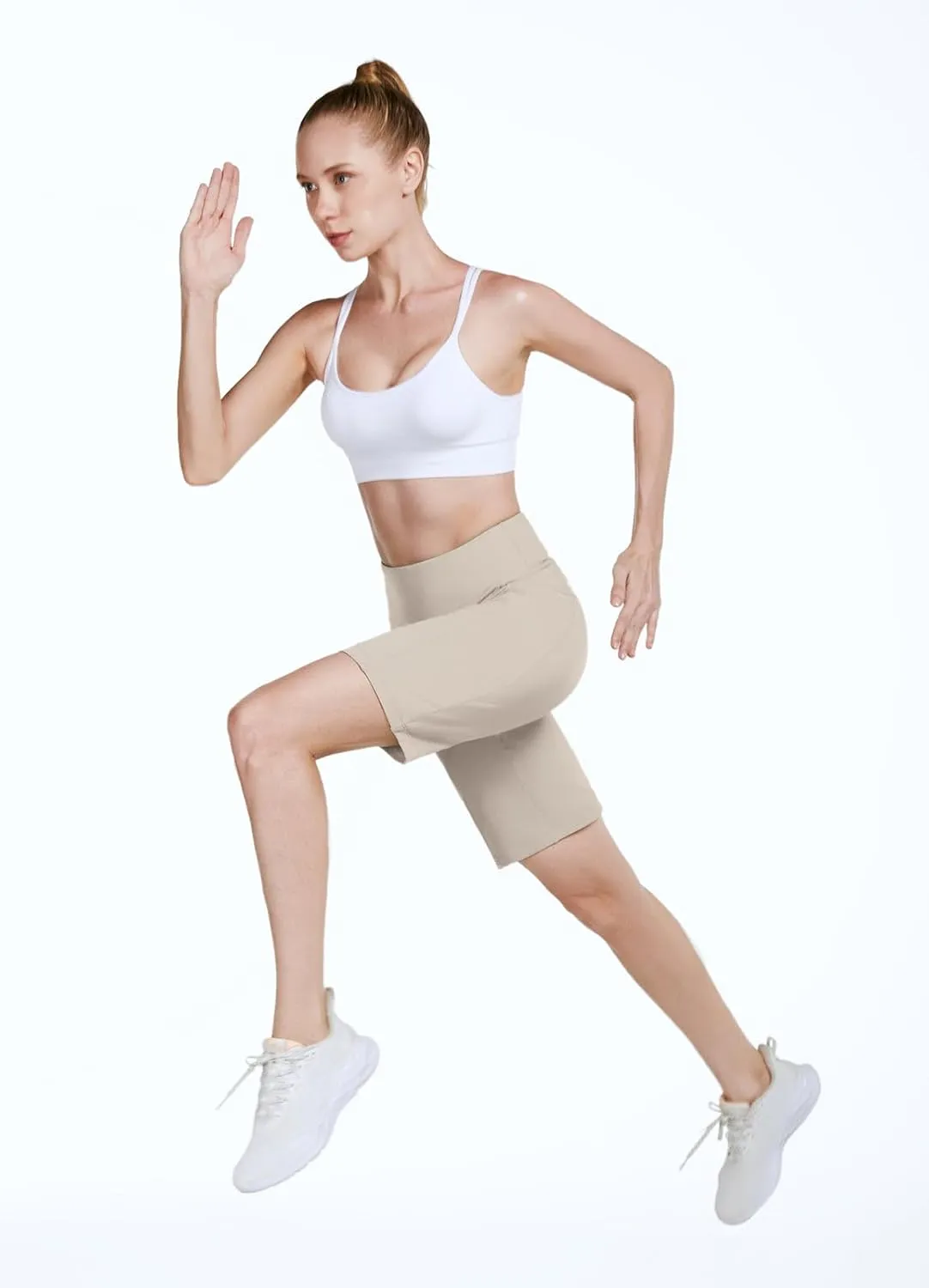 baleaf Women's 10" Long Bermuda Shorts Above Knee Length with 3 Pockets Walking Athletic Workout High Rise Yoga Running