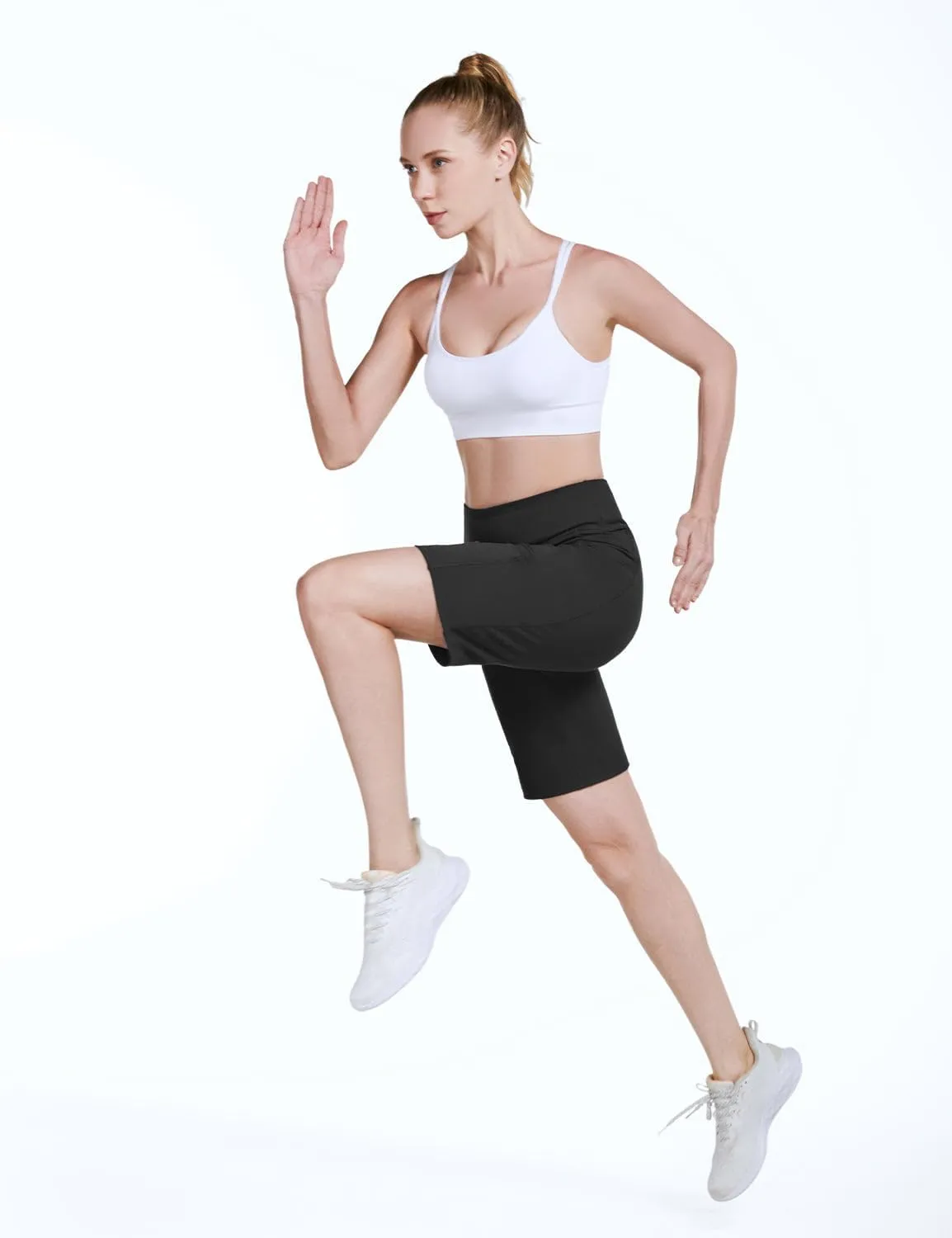 baleaf Women's 10" Long Bermuda Shorts Above Knee Length with 3 Pockets Walking Athletic Workout High Rise Yoga Running