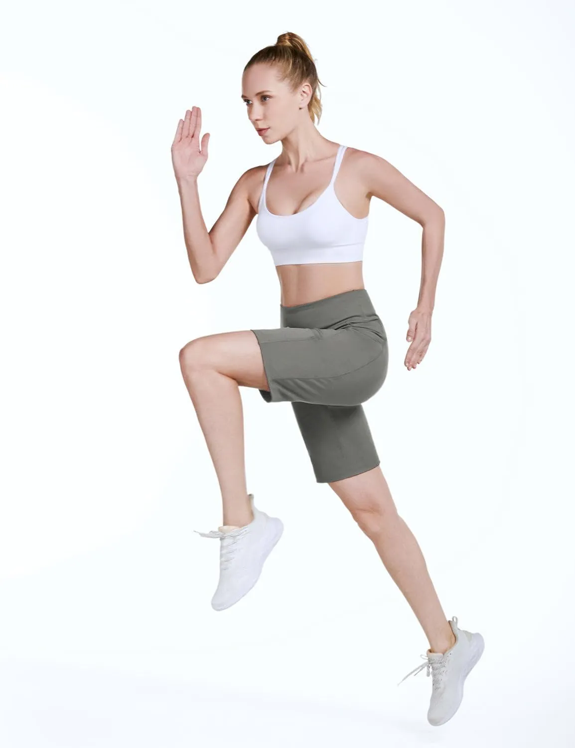 baleaf Women's 10" Long Bermuda Shorts Above Knee Length with 3 Pockets Walking Athletic Workout High Rise Yoga Running