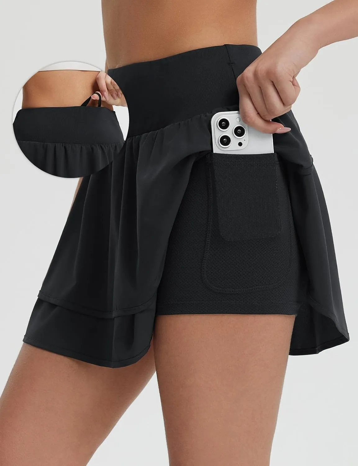 baleaf Women's Tennis Skirts 14" Golf Skorts with Pockets Double Ruffle High Waisted Athletic Skirt with Liner Shorts