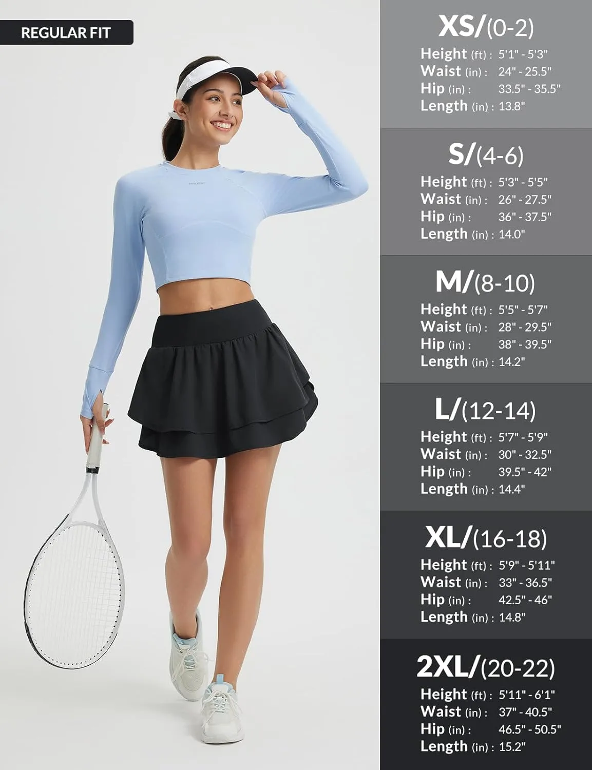 baleaf Women's Tennis Skirts 14" Golf Skorts with Pockets Double Ruffle High Waisted Athletic Skirt with Liner Shorts