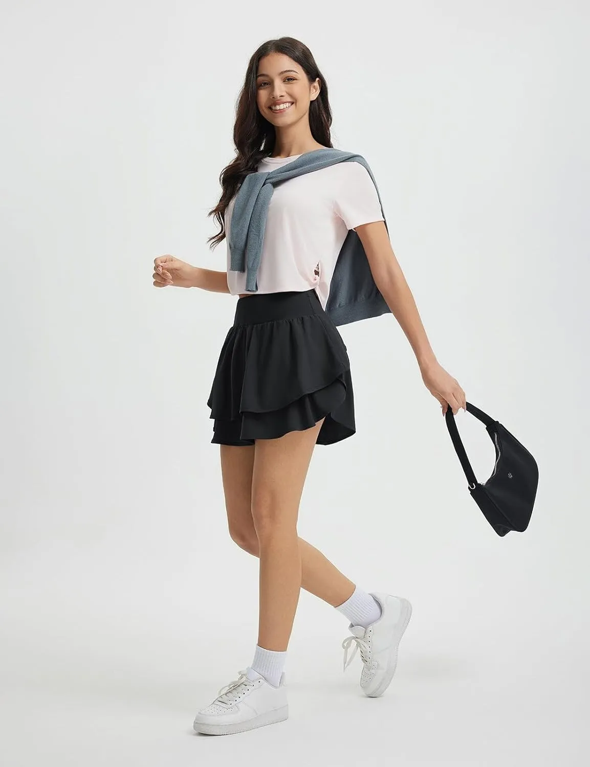 baleaf Women's Tennis Skirts 14" Golf Skorts with Pockets Double Ruffle High Waisted Athletic Skirt with Liner Shorts