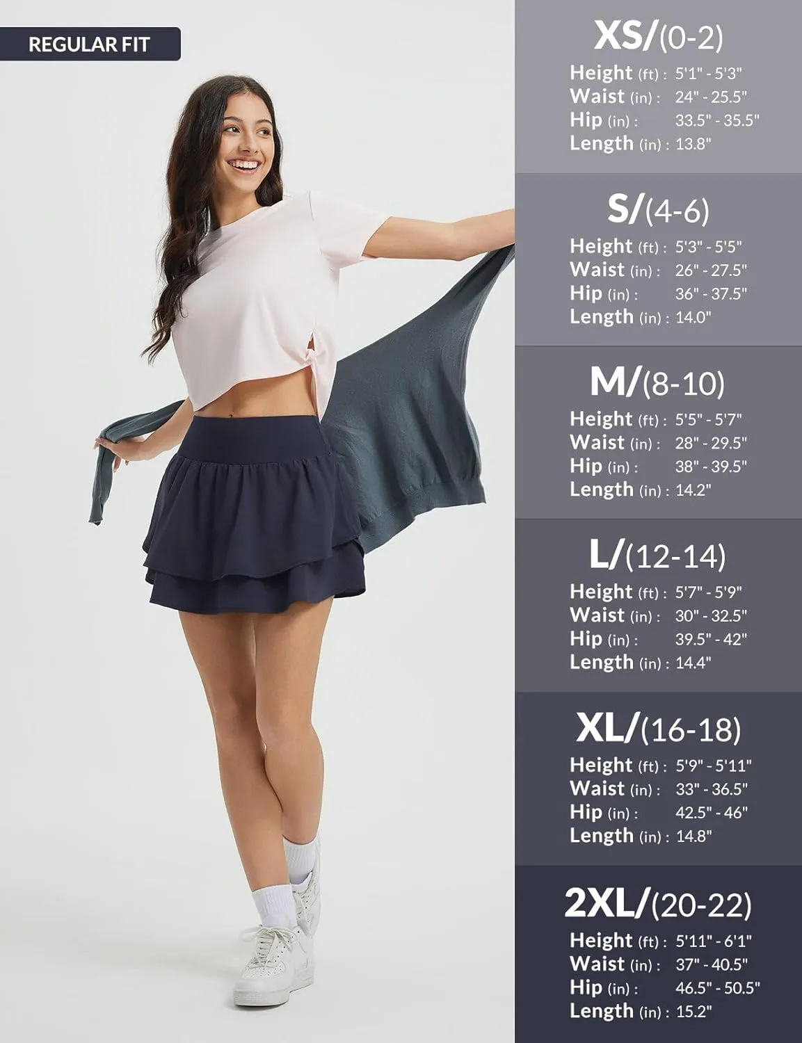 baleaf Women's Tennis Skirts 14" Golf Skorts with Pockets Double Ruffle High Waisted Athletic Skirt with Liner Shorts