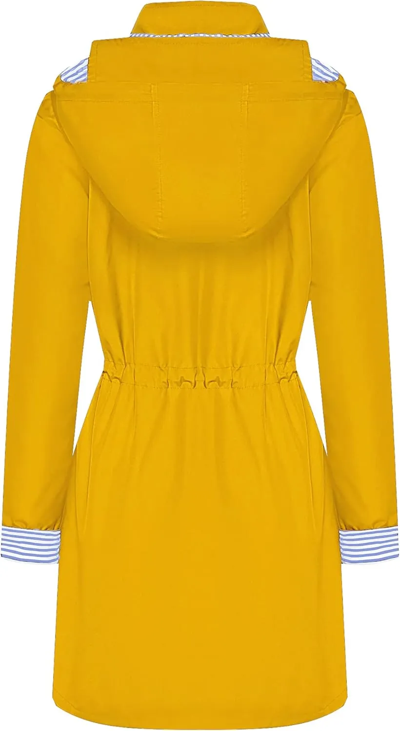 BBX Lephsnt Rain Coats for Women Waterproof Rain Jacket Lightweight Windbreaker Outdoor Hooded Trench Coat