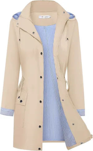 BBX Lephsnt Rain Coats for Women Waterproof Rain Jacket Lightweight Windbreaker Outdoor Hooded Trench Coat