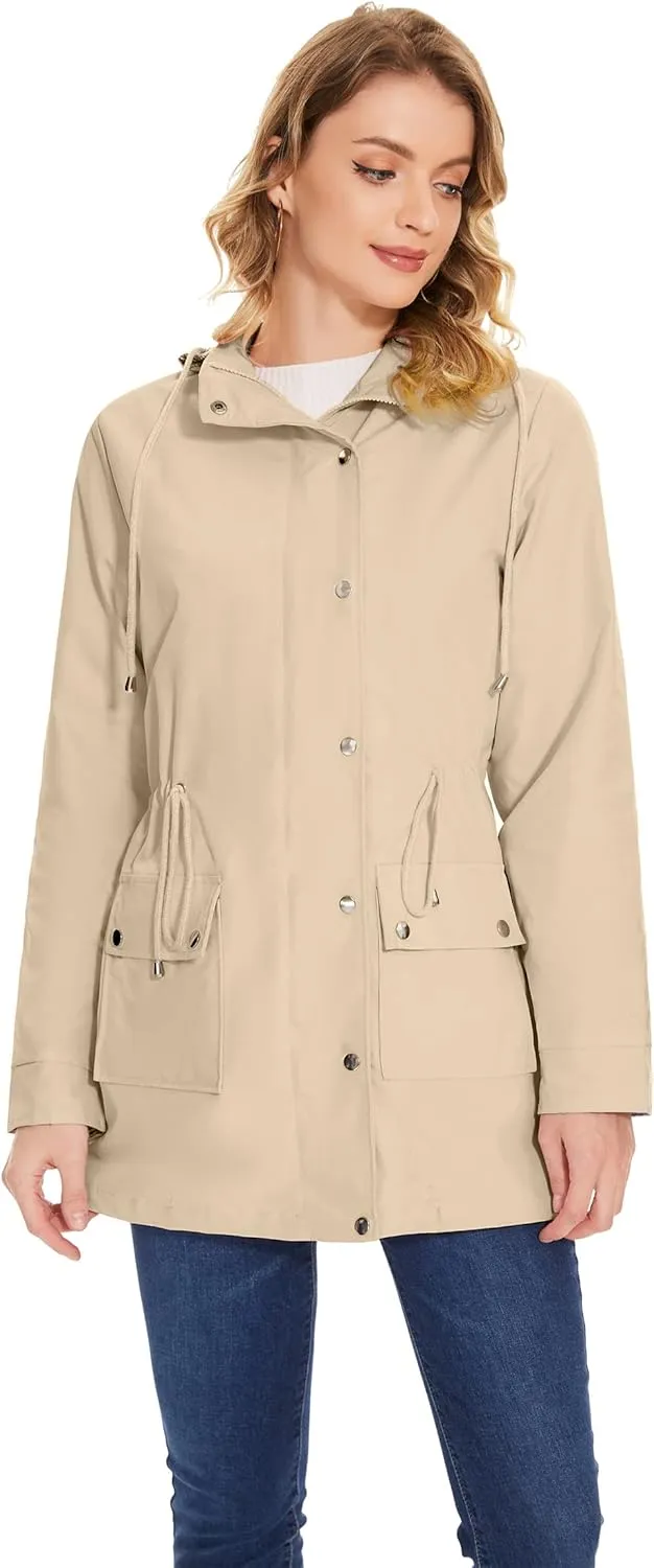 BBX Lephsnt Rain Coats for Women Waterproof Rain Jacket Lightweight Windbreaker Outdoor Hooded Trench Coat