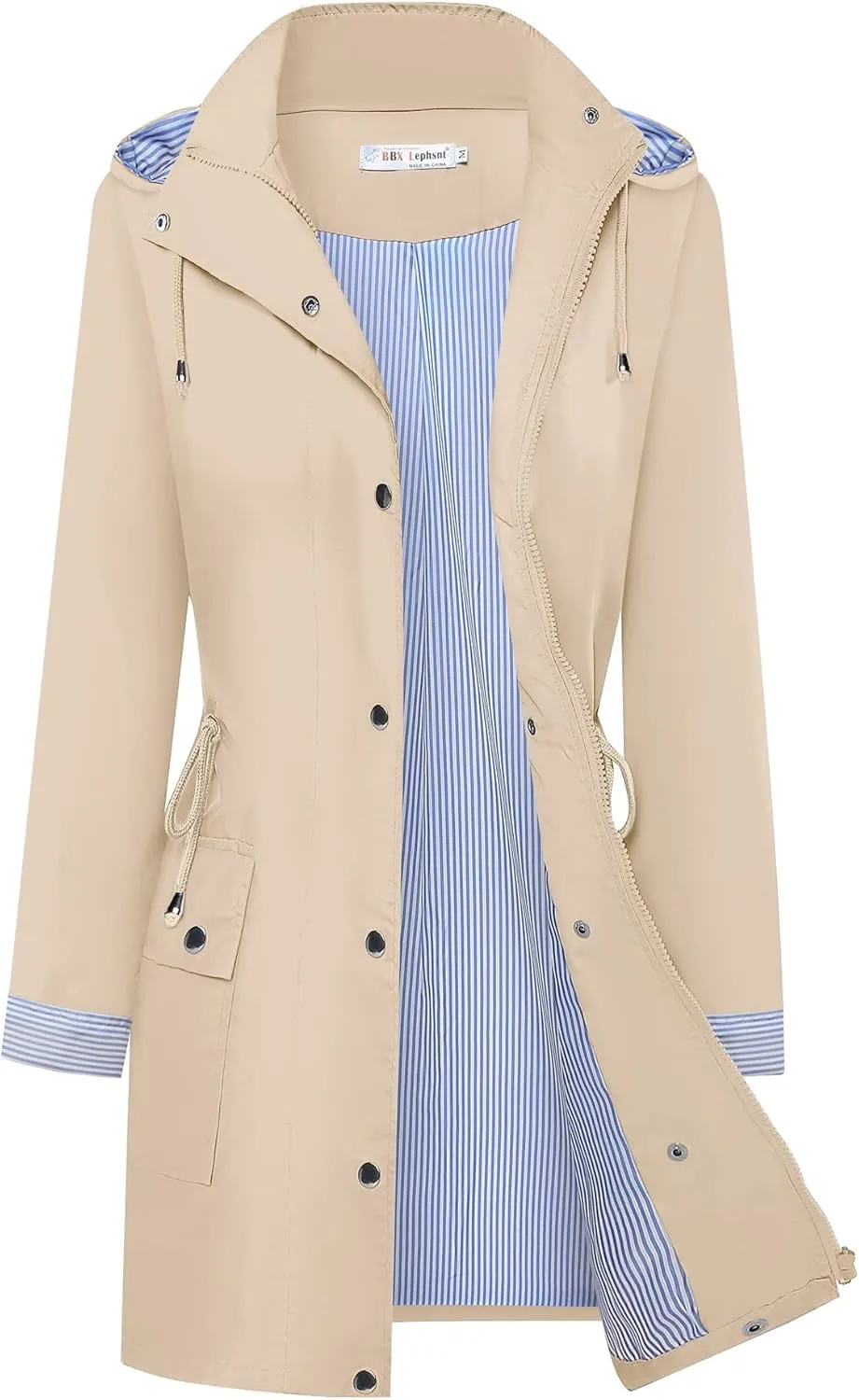 BBX Lephsnt Rain Coats for Women Waterproof Rain Jacket Lightweight Windbreaker Outdoor Hooded Trench Coat