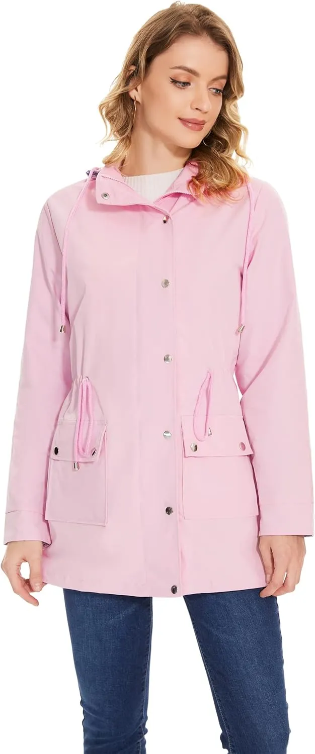 BBX Lephsnt Rain Coats for Women Waterproof Rain Jacket Lightweight Windbreaker Outdoor Hooded Trench Coat