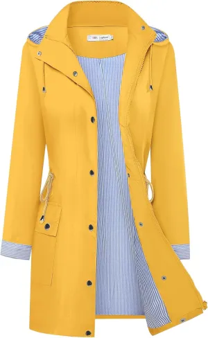 BBX Lephsnt Rain Coats for Women Waterproof Rain Jacket Lightweight Windbreaker Outdoor Hooded Trench Coat