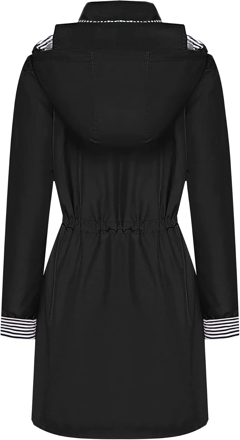 BBX Lephsnt Rain Coats for Women Waterproof Rain Jacket Lightweight Windbreaker Outdoor Hooded Trench Coat