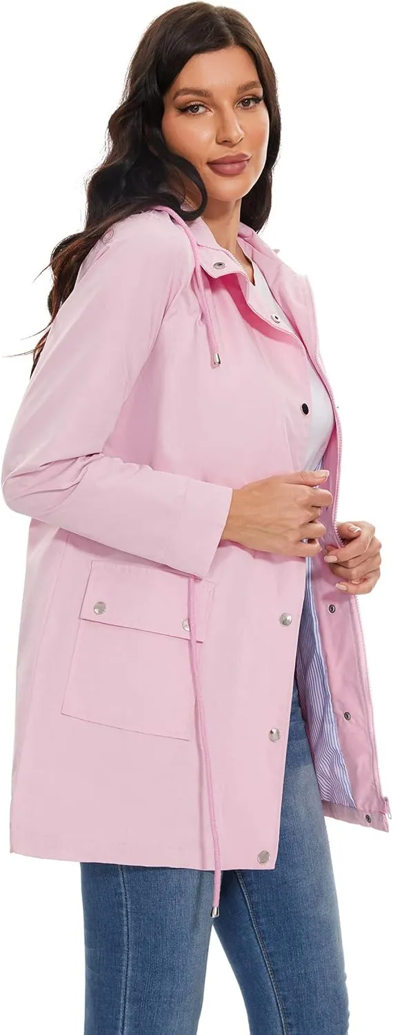 BBX Lephsnt Rain Coats for Women Waterproof Rain Jacket Lightweight Windbreaker Outdoor Hooded Trench Coat