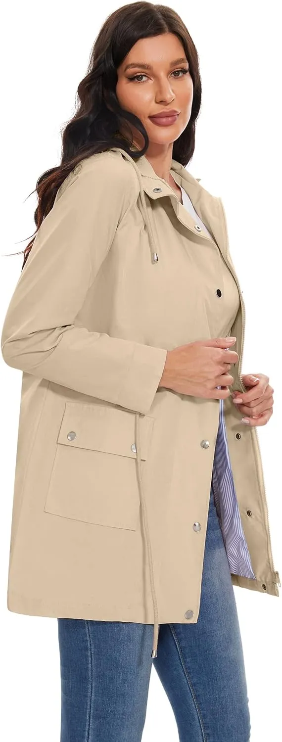 BBX Lephsnt Rain Coats for Women Waterproof Rain Jacket Lightweight Windbreaker Outdoor Hooded Trench Coat