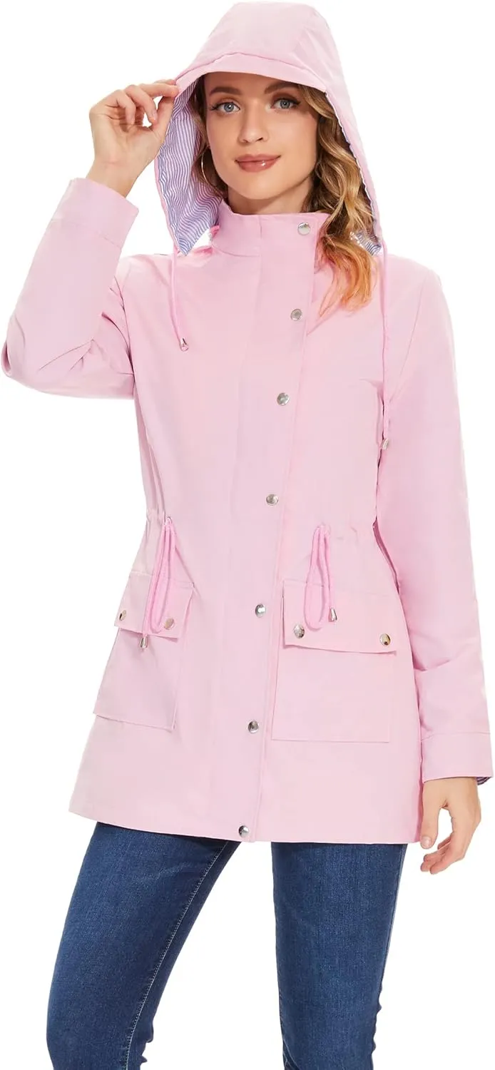 BBX Lephsnt Rain Coats for Women Waterproof Rain Jacket Lightweight Windbreaker Outdoor Hooded Trench Coat