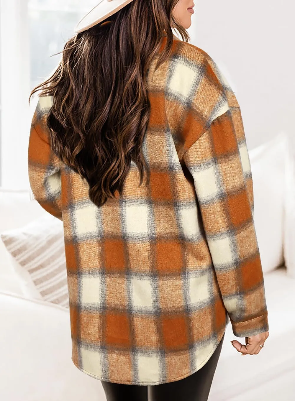 Beaully Women's 2024 Fall Clothes Plaid Shacket Jacket Long Sleeve Button Down Flannel Shirts Fashion Jacket