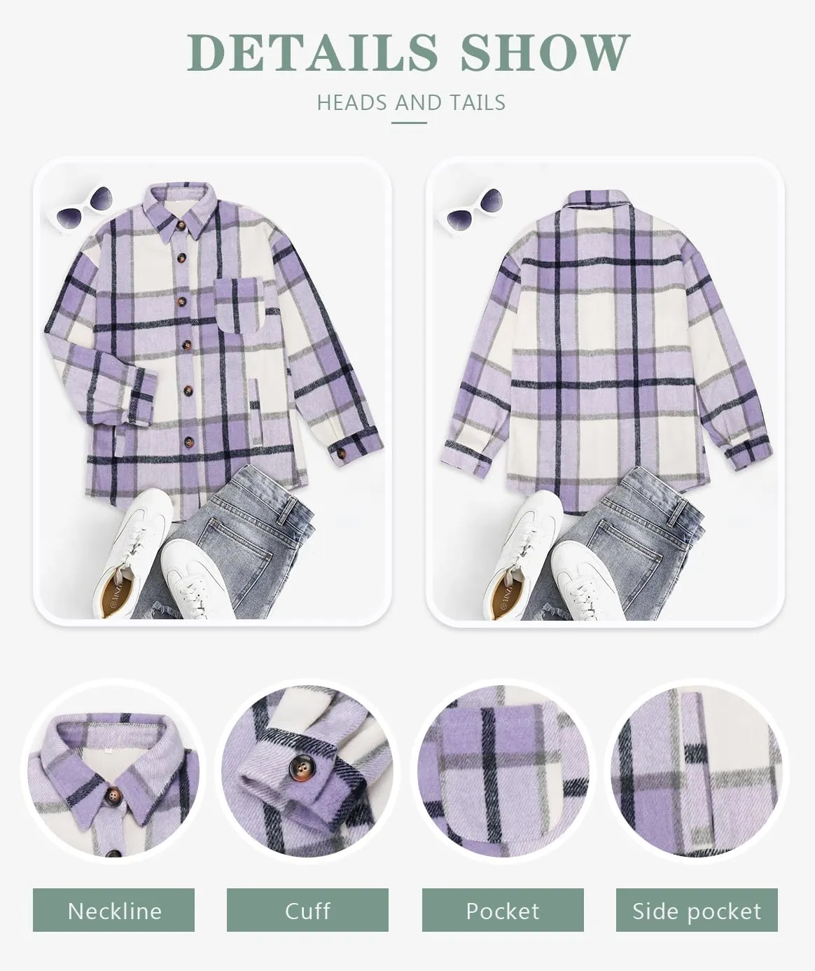 Beaully Women's 2024 Fall Clothes Plaid Shacket Jacket Long Sleeve Button Down Flannel Shirts Fashion Jacket
