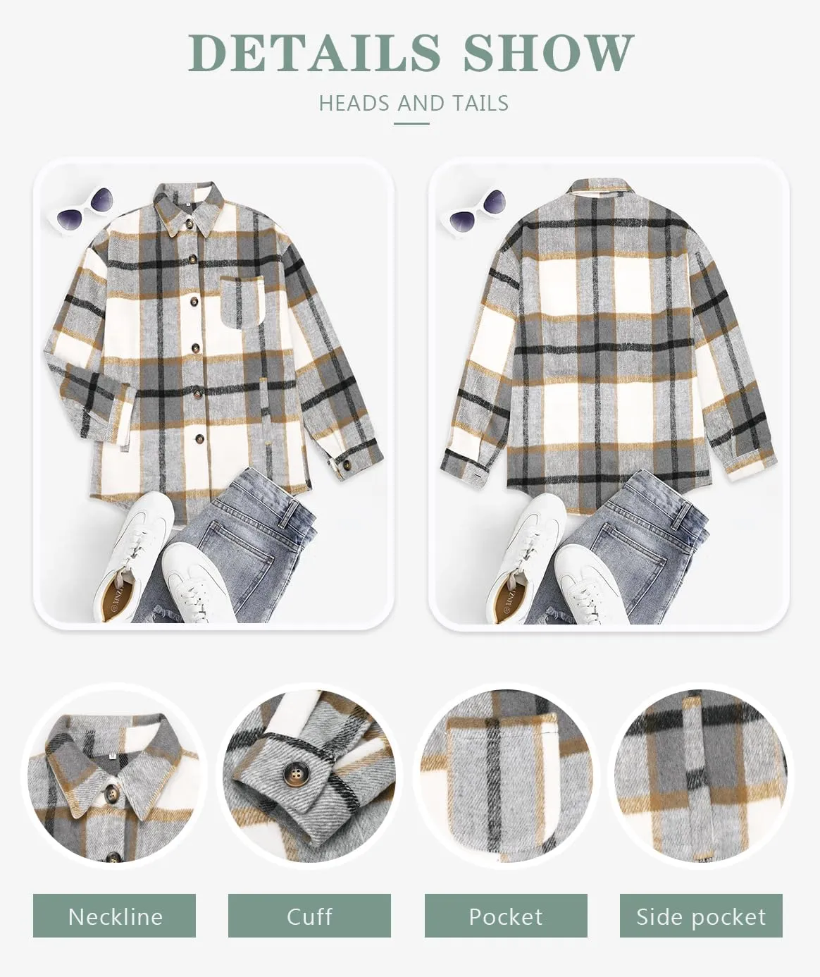 Beaully Women's 2024 Fall Clothes Plaid Shacket Jacket Long Sleeve Button Down Flannel Shirts Fashion Jacket