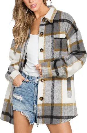 Beaully Women's 2024 Fall Clothes Plaid Shacket Jacket Long Sleeve Button Down Flannel Shirts Fashion Jacket