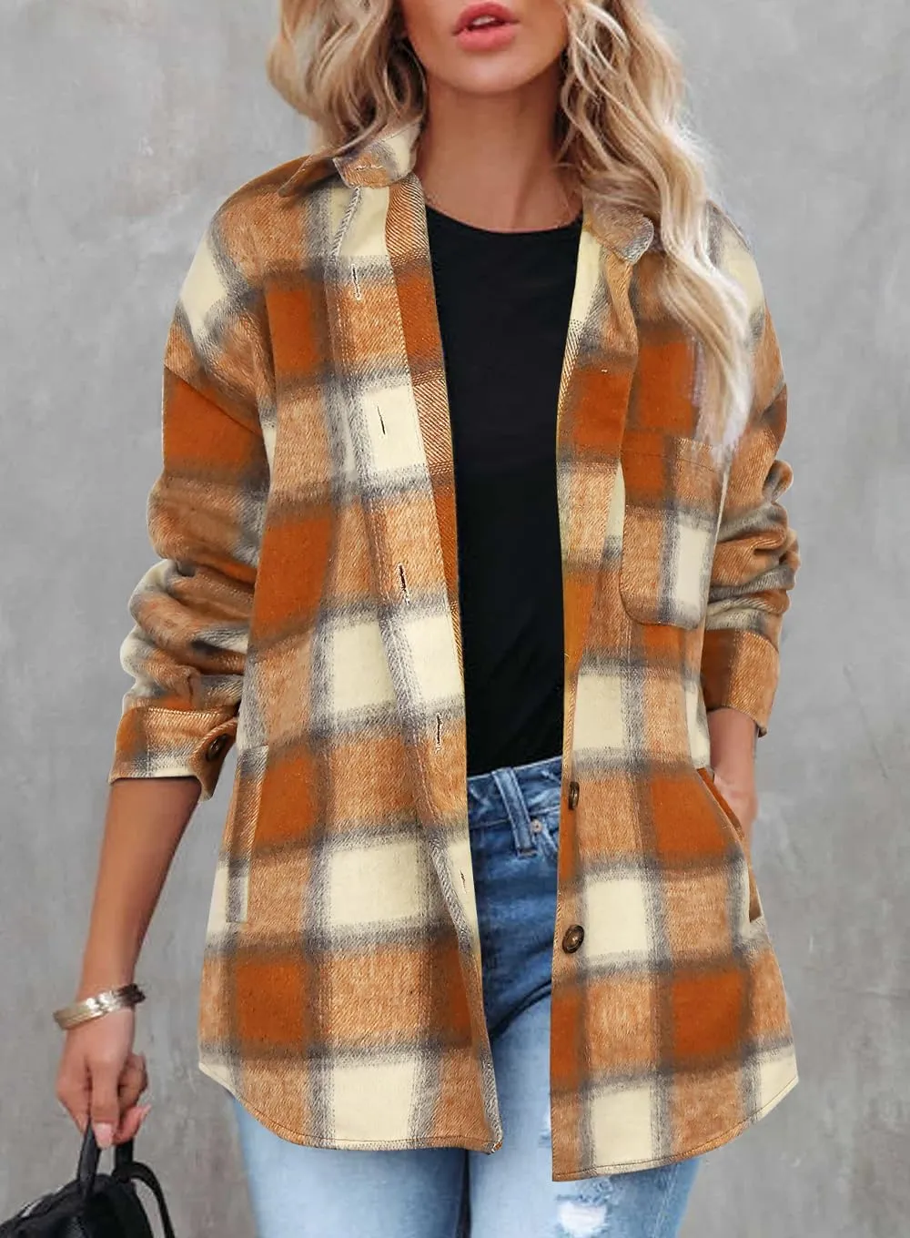 Beaully Women's 2024 Fall Clothes Plaid Shacket Jacket Long Sleeve Button Down Flannel Shirts Fashion Jacket