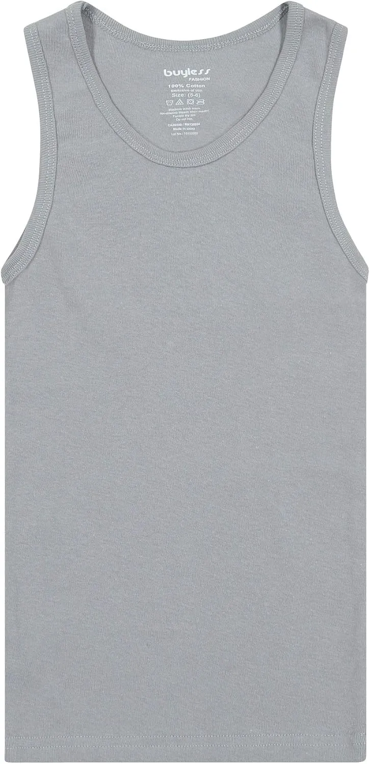Buyless Fashion Boys Scoop Neck Tagless Undershirts Soft Cotton Tank Top (6 Pack)