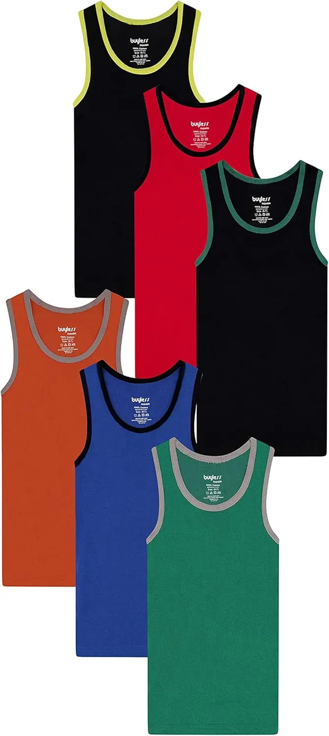 Buyless Fashion Boys Scoop Neck Tagless Undershirts Soft Cotton Tank Top (6 Pack)