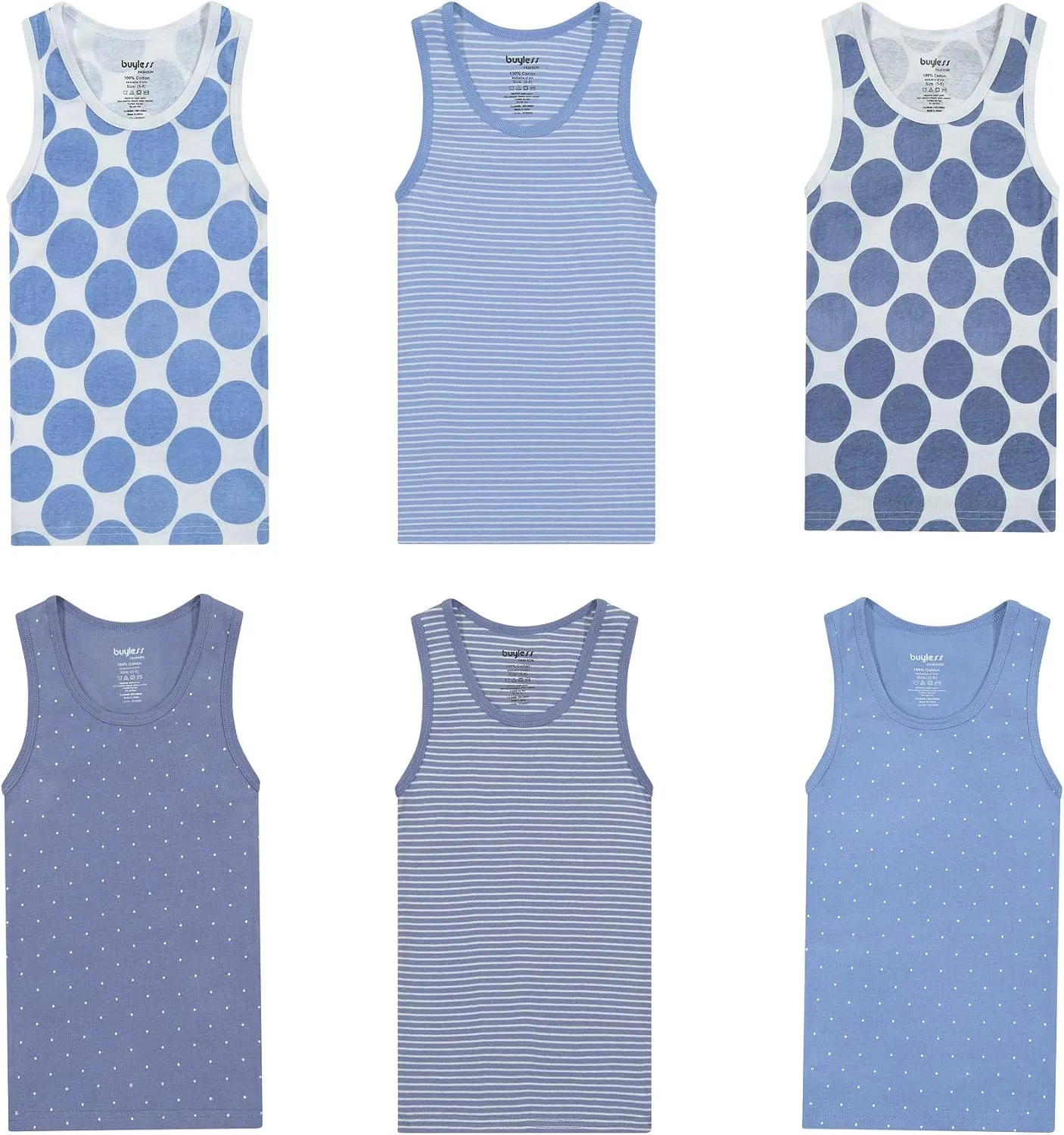 Buyless Fashion Boys Scoop Neck Tagless Undershirts Soft Cotton Tank Top (6 Pack)