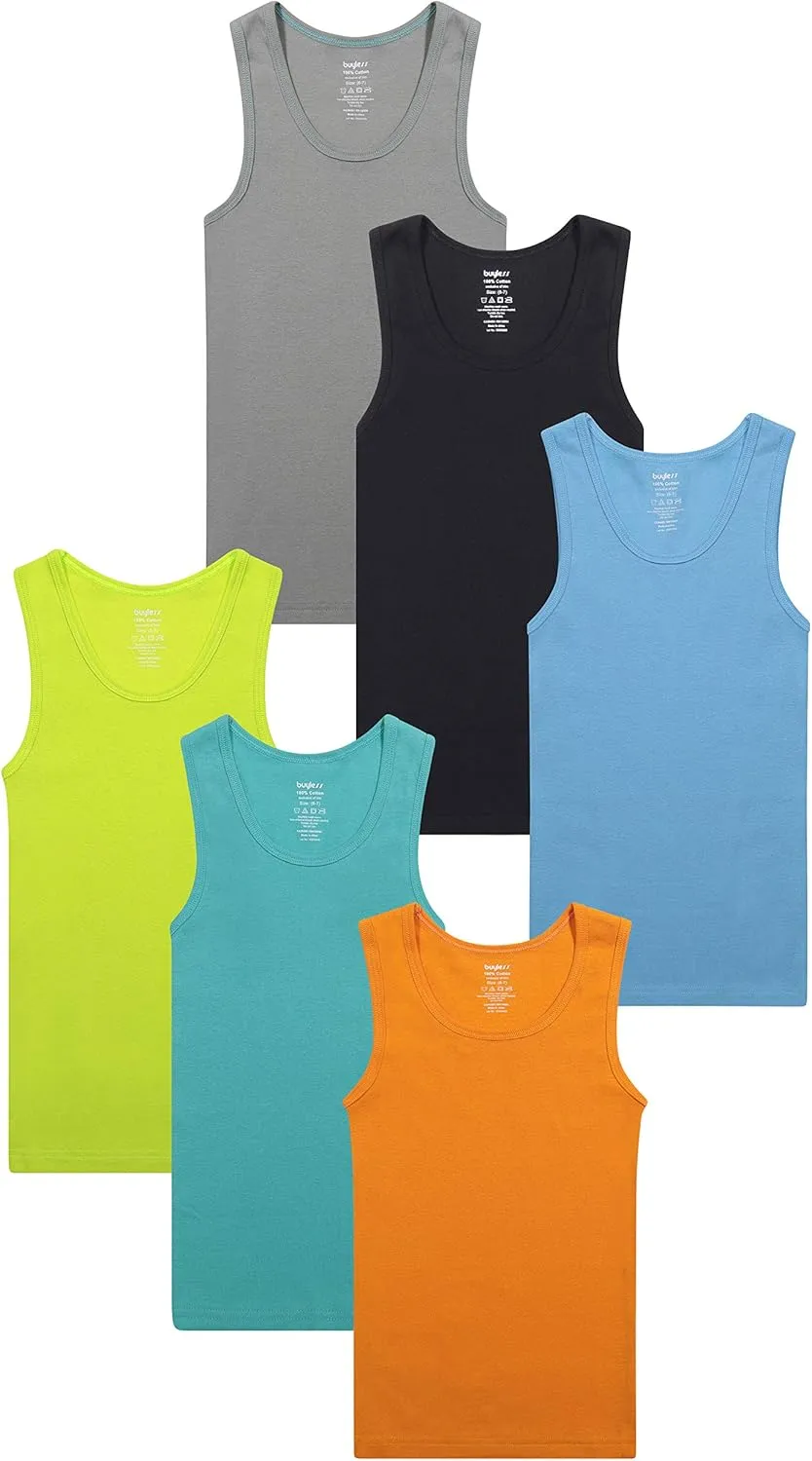 Buyless Fashion Boys Scoop Neck Tagless Undershirts Soft Cotton Tank Top (6 Pack)