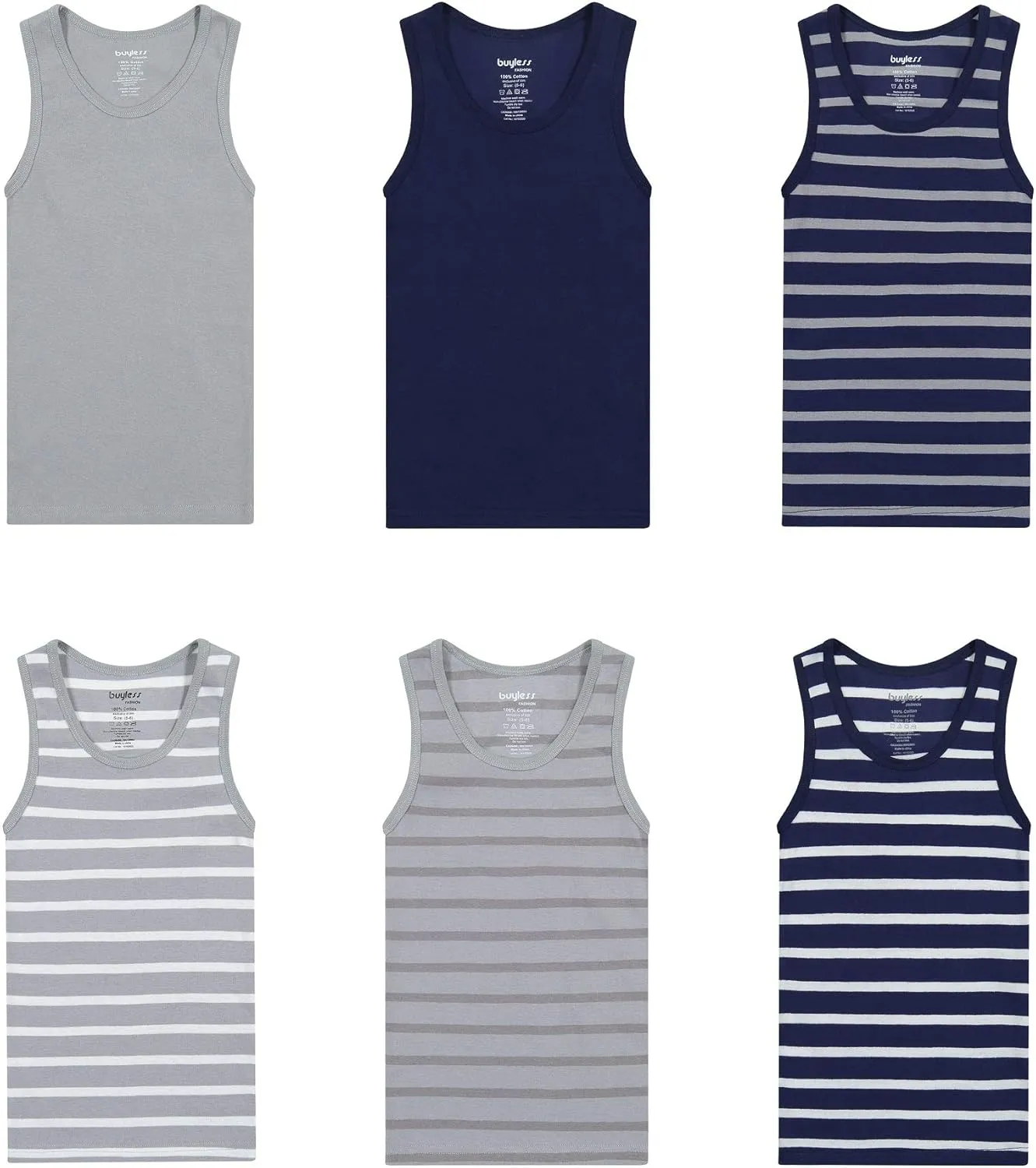 Buyless Fashion Boys Scoop Neck Tagless Undershirts Soft Cotton Tank Top (6 Pack)