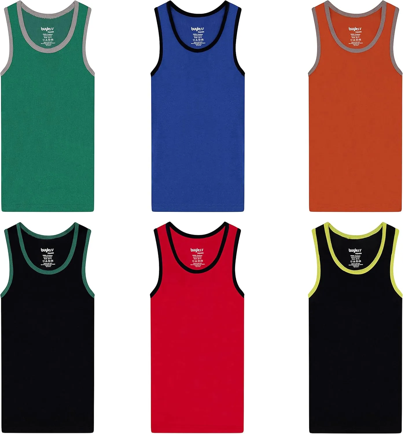 Buyless Fashion Boys Scoop Neck Tagless Undershirts Soft Cotton Tank Top (6 Pack)