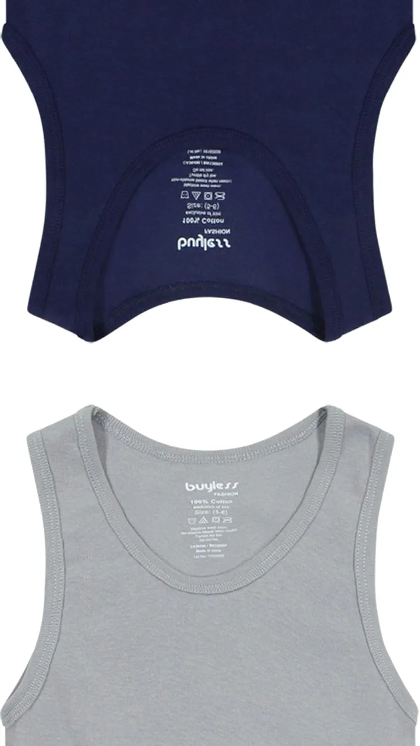 Buyless Fashion Boys Scoop Neck Tagless Undershirts Soft Cotton Tank Top (6 Pack)